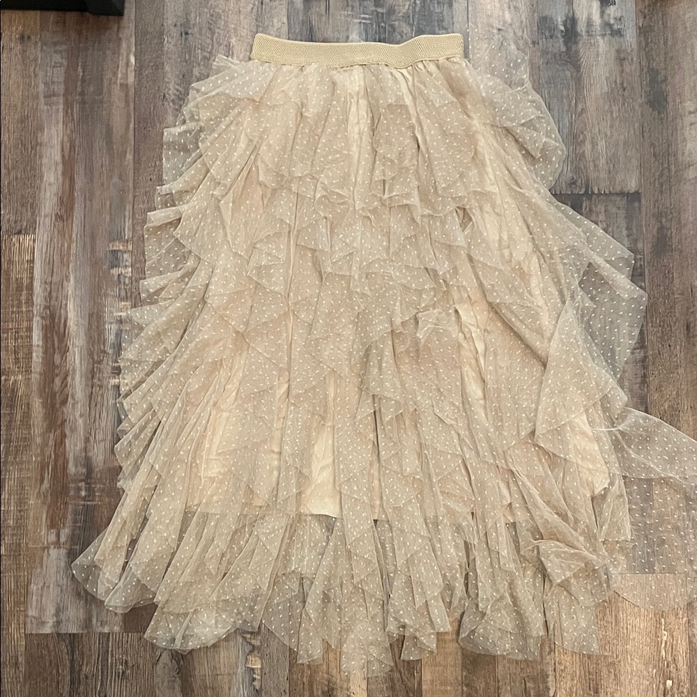 Anthropologie Cream Layered Tulle Skirt